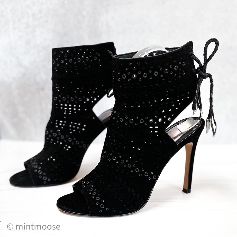 DOLCE VITA Black Suede Harmon Peep Toe Booties Size 6.5